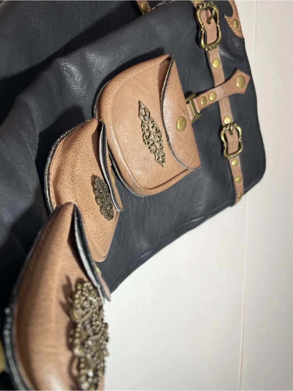 Ellie Black Tan Boots w Pouches & Buckles - Victorian Western Steampunk Cosplay - Picture 8 of 16